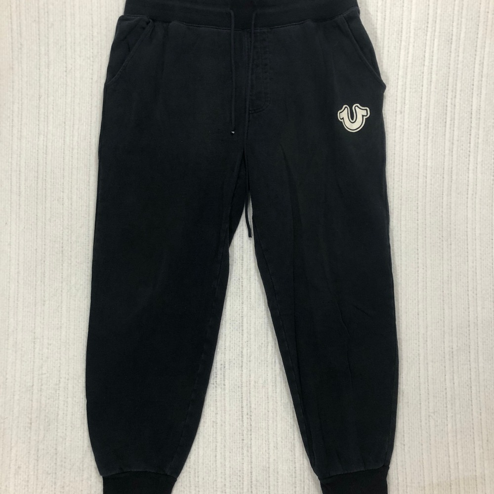 True Religion Mens Black Horseshoe Logo Jogger Sweatpants Drawstring Waist L